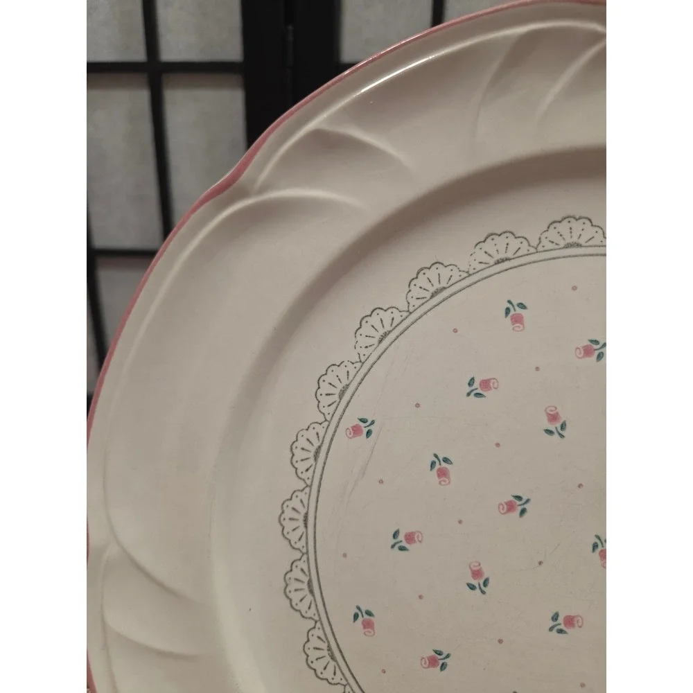 Vintage Victoriana Japan Pink Rosebud Stoneware Plate Set 1988 Cottagecore 3pc